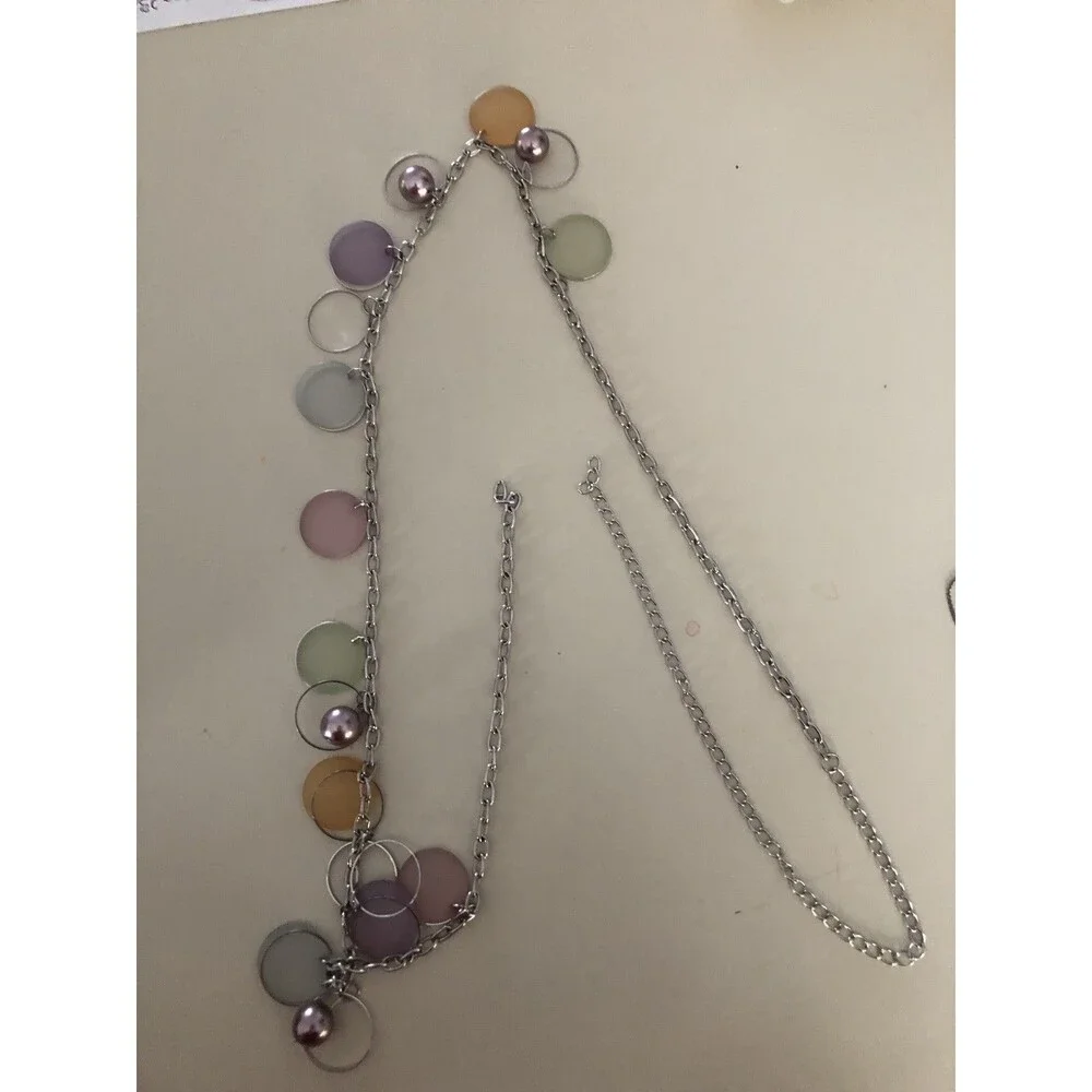 Lot of 2 Silvertone Colorful Flat Rock Like missing clasp -‎ pearl mini necklace